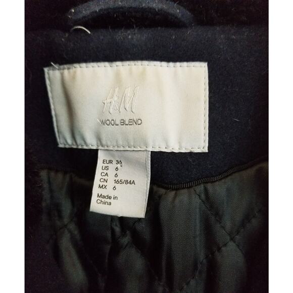 H & M Women's Navy Wool Blend Zippered  Coat size 6 Hip Length 12921/23-9clo - Picture 2 of 5
